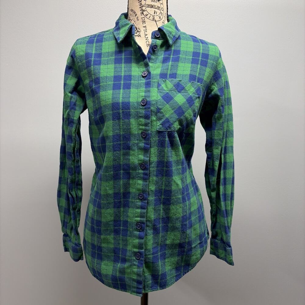 Joan Rivers Women’s Button Down Flannel Shirt Size XXS - Green & Blue Plaid